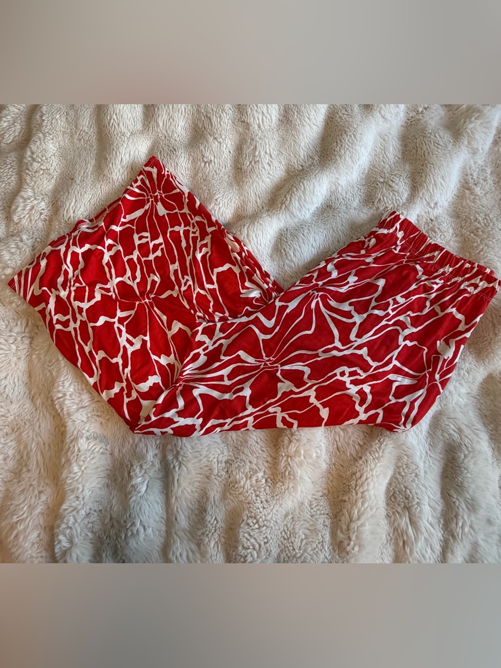 Loveappella 18W Red White Floral Wide Leg Crop Pants NWT